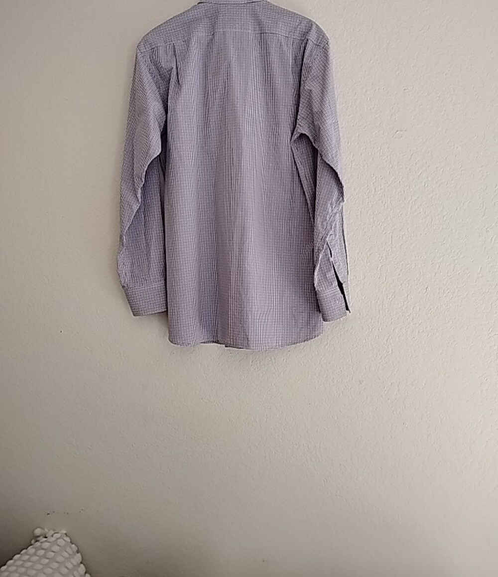 Tall Men’s White/Pink/Blue Micro-Check Dress Shirt - Picture 4 of 7